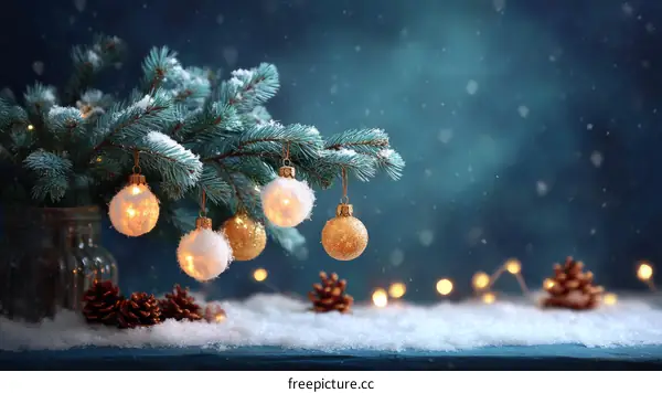 Winter Christmas Decor with Snow and Lights