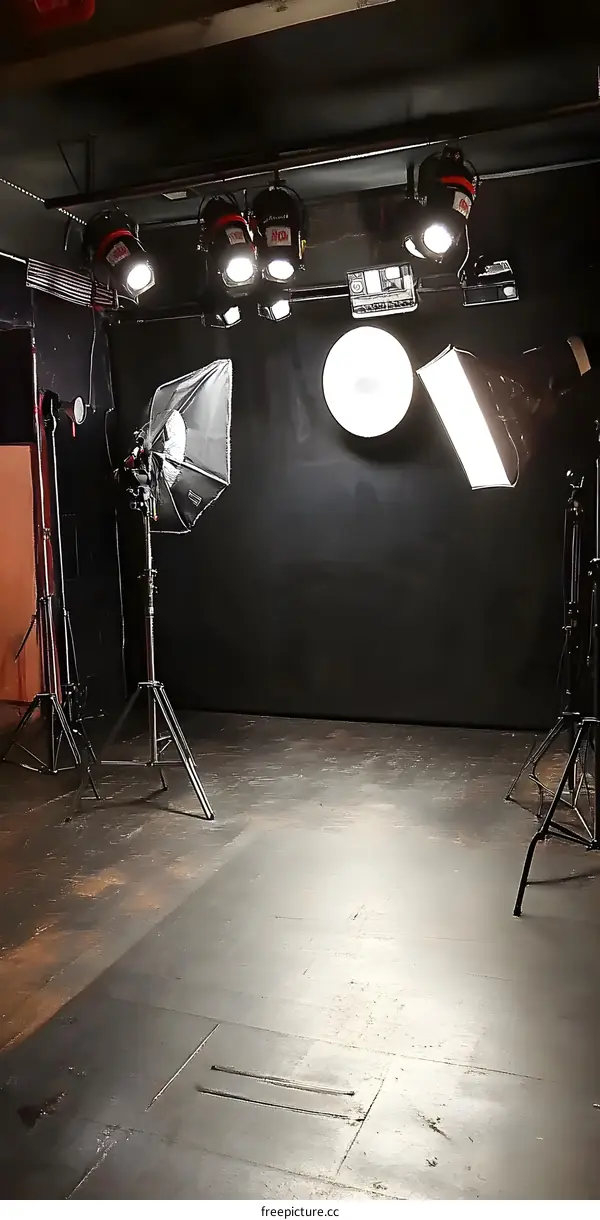 Studio Photography Setup with Multiple Lighting Equipment