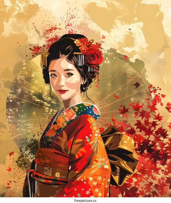 Portrait of a Japanese woman in traditional kimono