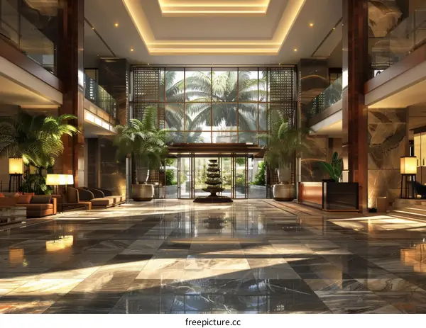 Luxury Hotel Lobby Interior Design Illustration