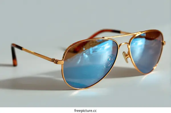Gold Aviator Sunglasses with Blue Lenses