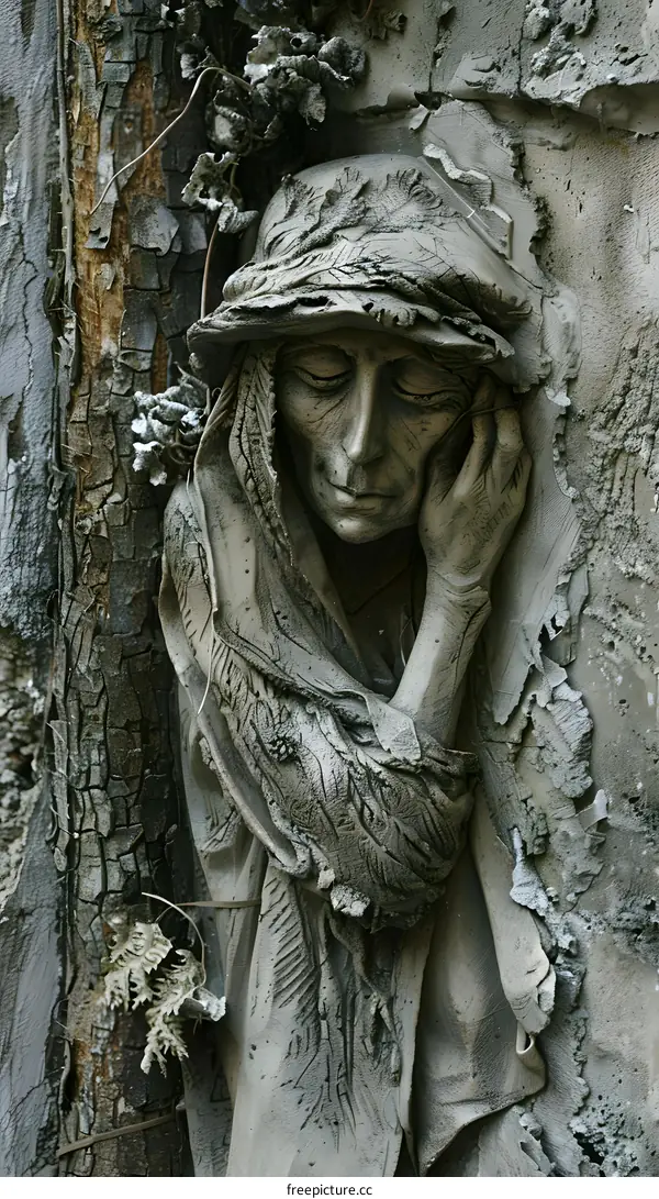Stone Sculpture of a Woman With Head Resting on Her Hand