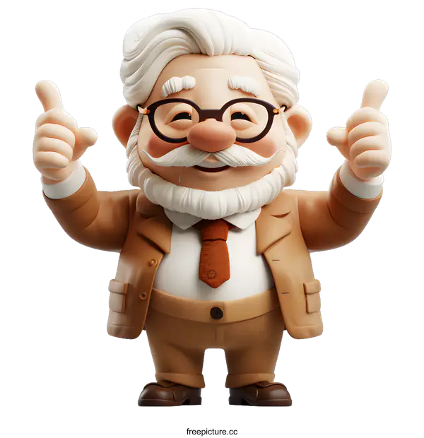 [Transparent Background PNG]3d illustration of a happy old man with thumbs up