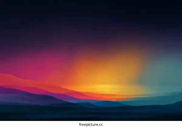 Colorful Mountain Sunset Landscape Illustration