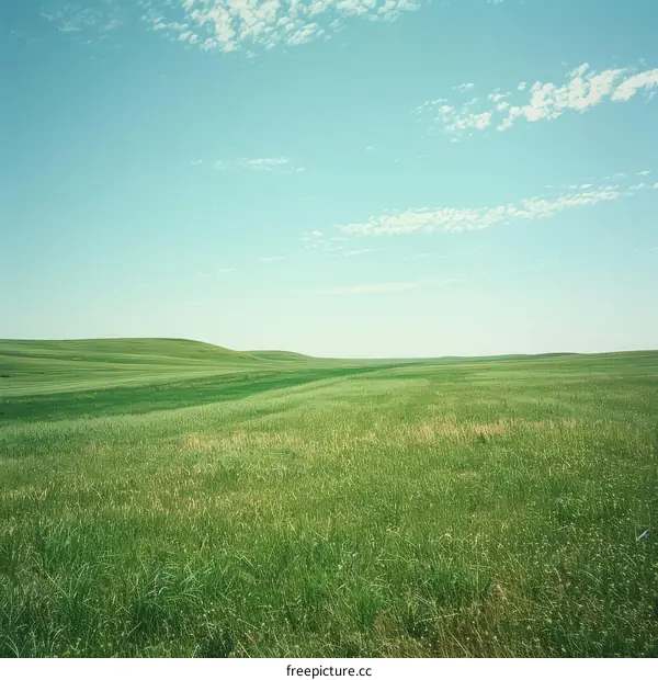 Vast Prairie Landscape with Blue Sky and White Clouds
