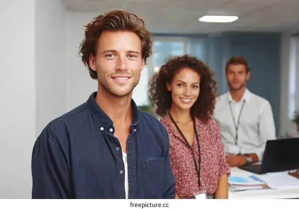 Smiling Business Team in Modern Office