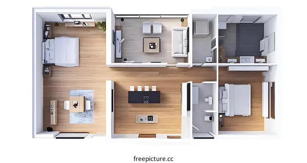 Modern Apartment Floor Plan With 2 Bedrooms and a Kitchen