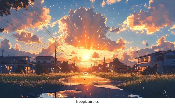 A Peaceful Sunset Over a Small Town