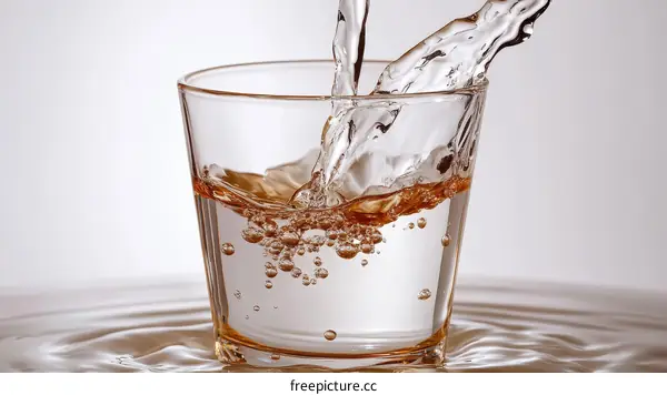 Pouring Liquid into a Glass with Splashing Water