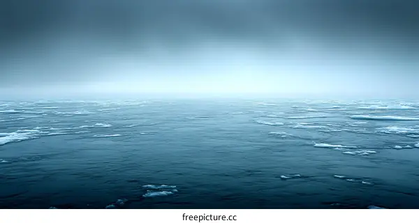Frozen Sea Landscape With Foggy Sky