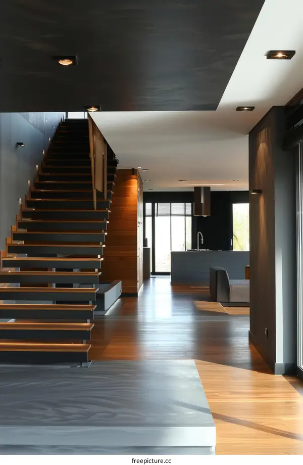 Staircase and corridor in a modern house