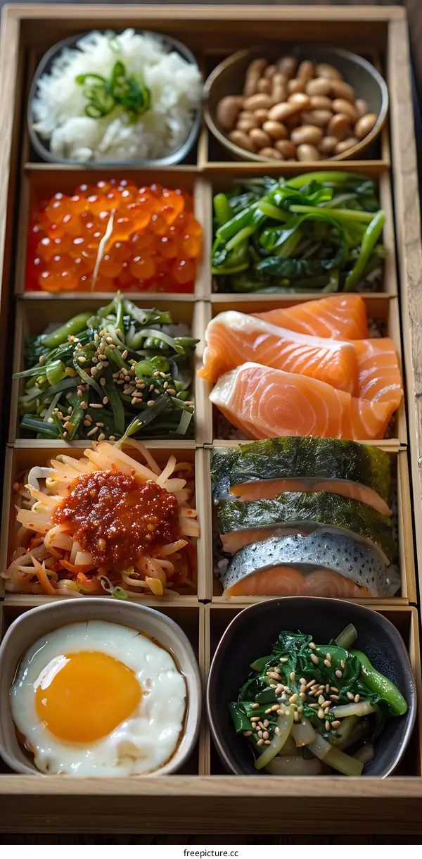 A delicious bento box with a variety of traditional Japanese dishes