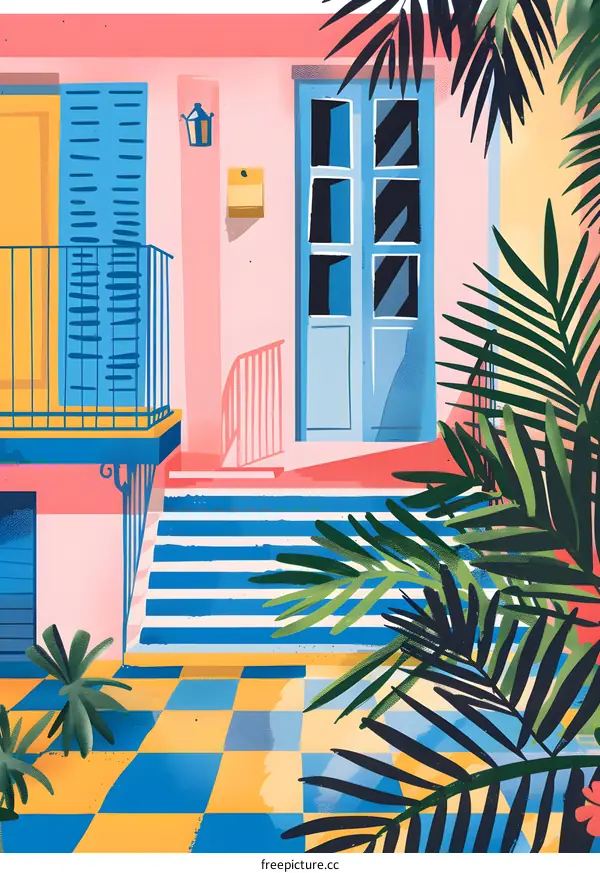 Colorful Tropical House Illustration