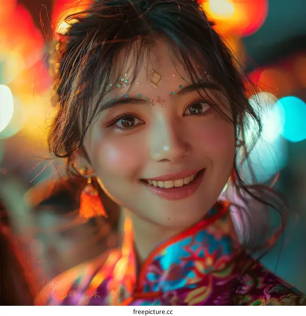 Portrait of a Young Asian Woman Wearing Traditional Chinese Clothing