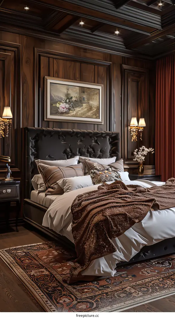 Luxury Dark Wooden Bedroom Interior Design