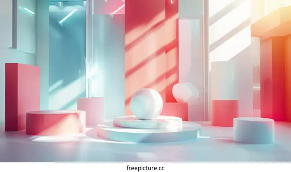 Abstract 3D Rendering Pastel Geometric Podium Display