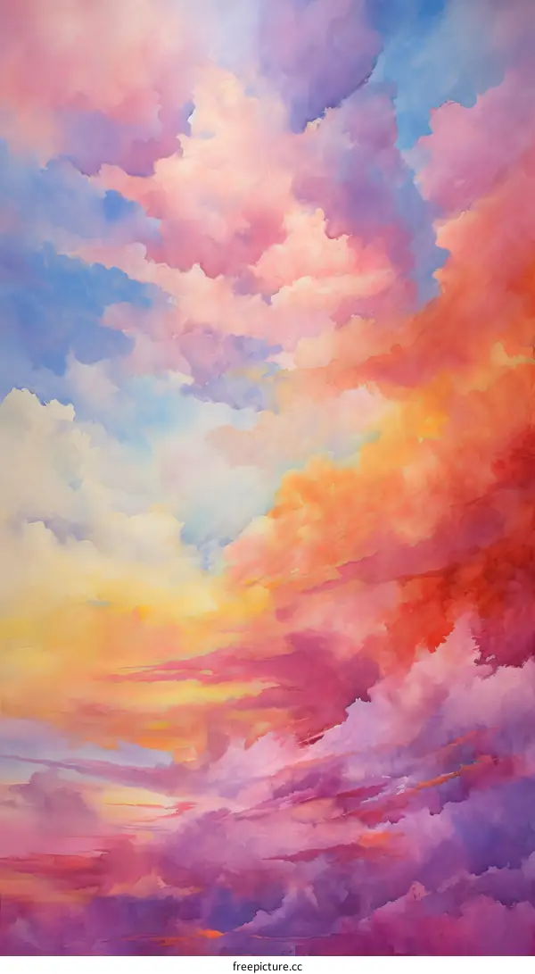A Vivid Watercolor Painting of a Colorful Sunset Sky