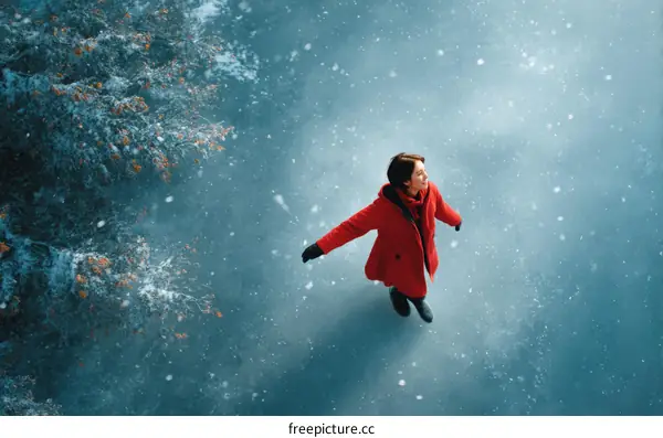 Winter Wonderland Woman in Red Coat