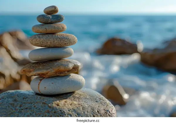 Balanced Rock Stack on Pebble Beach