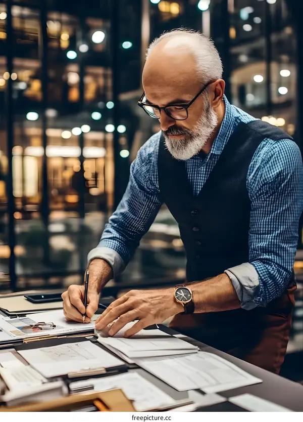 Businessman Working on Documents at His Desk