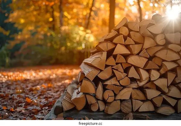 Stack of Firewood in the Woods