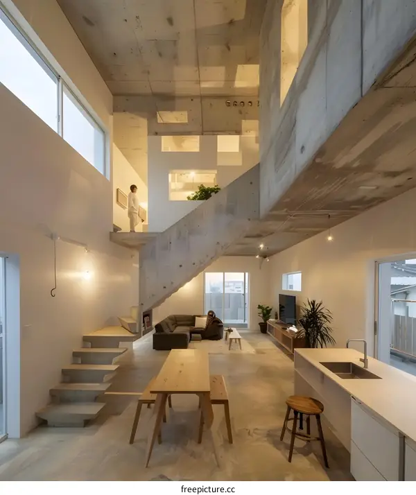 Modern Minimalist Open Plan Concrete House Interior Design