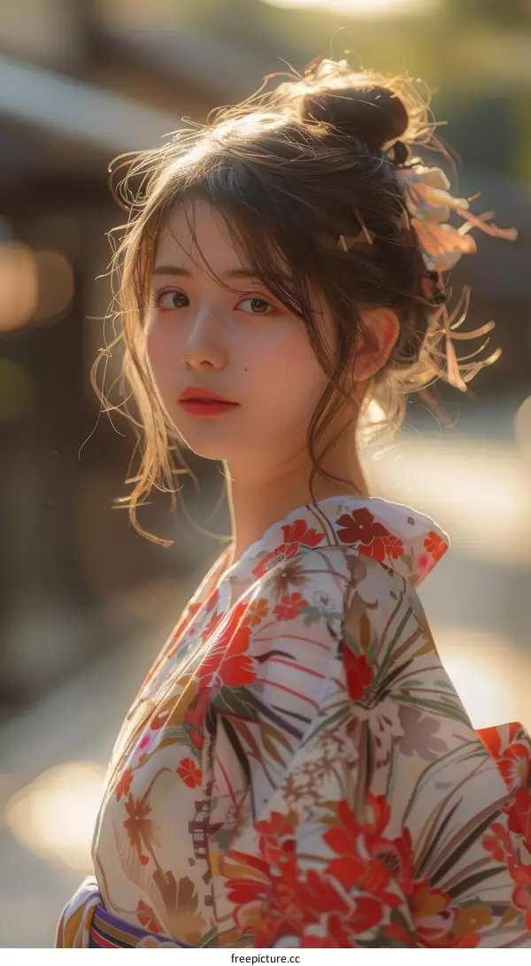 Beautiful Asian Woman in Traditional Japanese Kimono