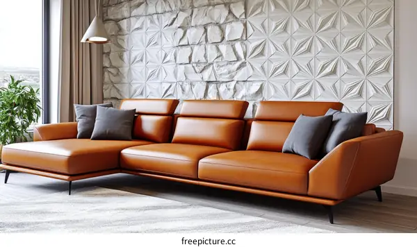 Modern Leather Sectional Sofa in Living Room