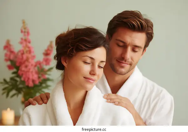 Couple Relaxing in Spa with Shoulder Massage