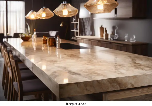 Kitchen Countertop With Blurred Background