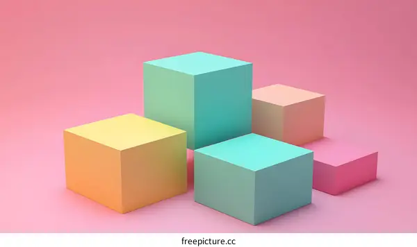 Pastel Colored Cubes 3D Rendering Abstract Background
