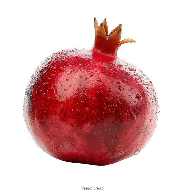 [Transparent Background PNG]Fresh Red Pomegranate with Water Droplets