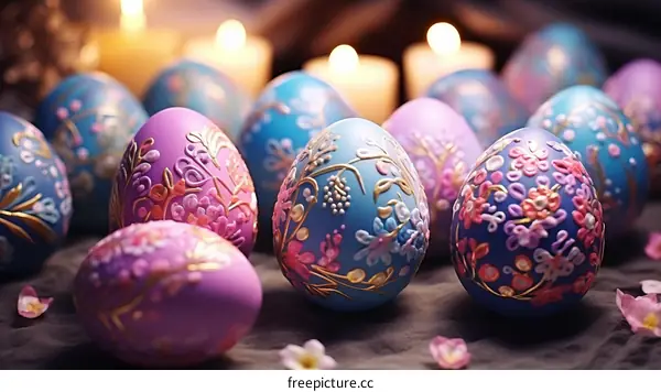 Ornate Easter eggs with floral designs