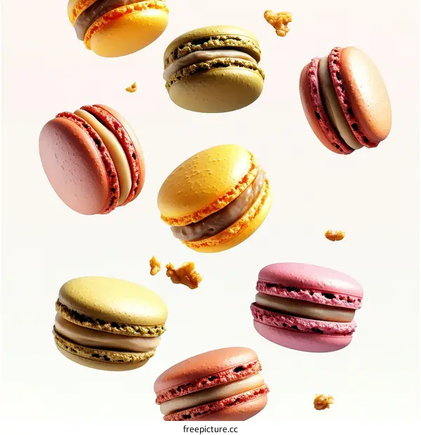 Colorful Macarons in Mid-Air