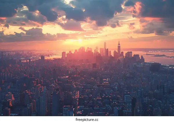 New York City Skyline Sunset View