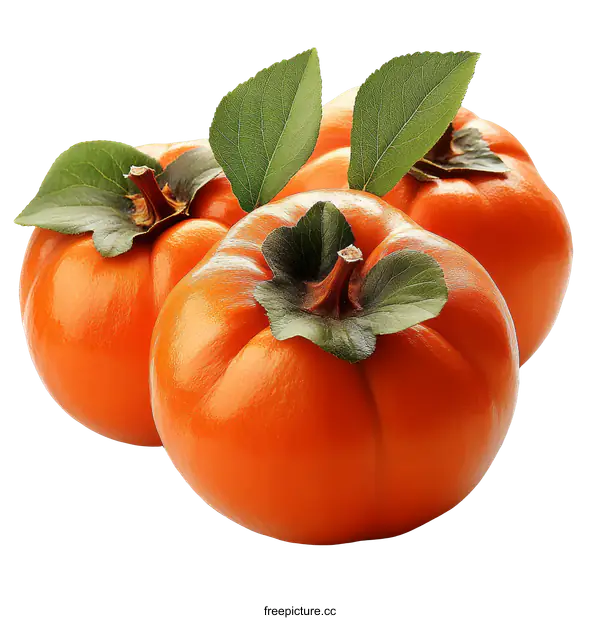 [Transparent Background PNG]Close-up of Fresh Persimmons with Leaves
