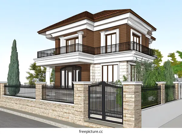 Two Story House Exterior Design Illustration