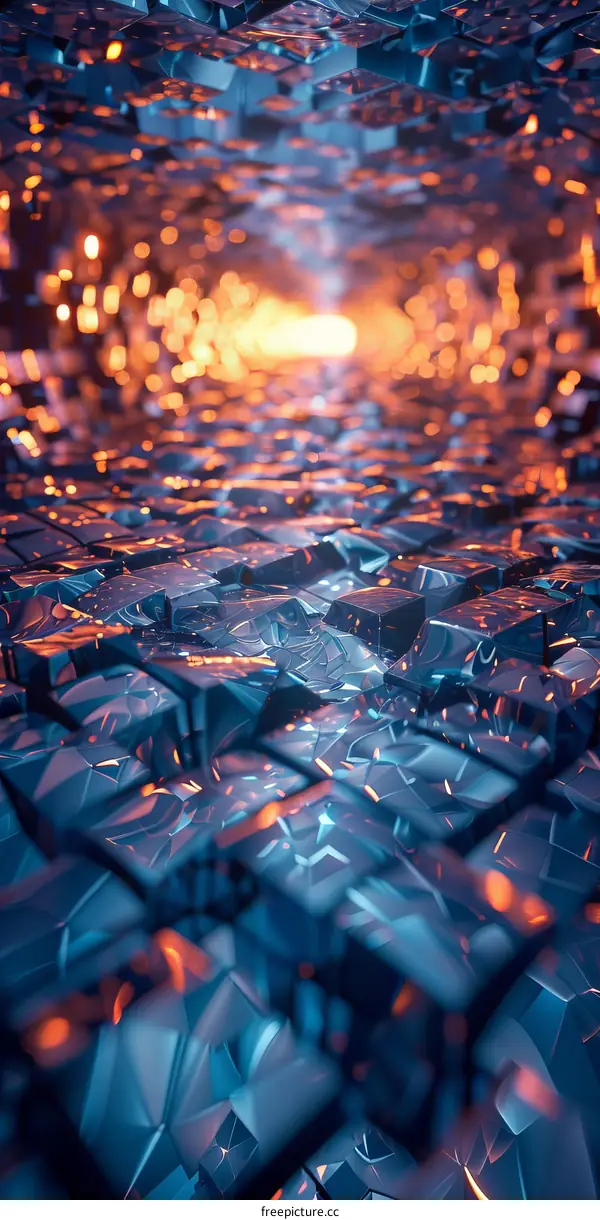 Blue and orange 3D rendering of a crystal structure