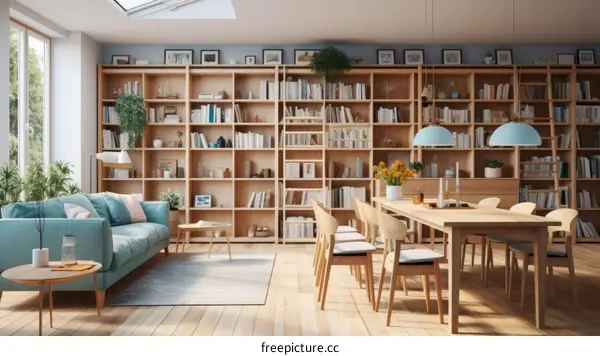 Modern Living Room with Built-In Bookshelf