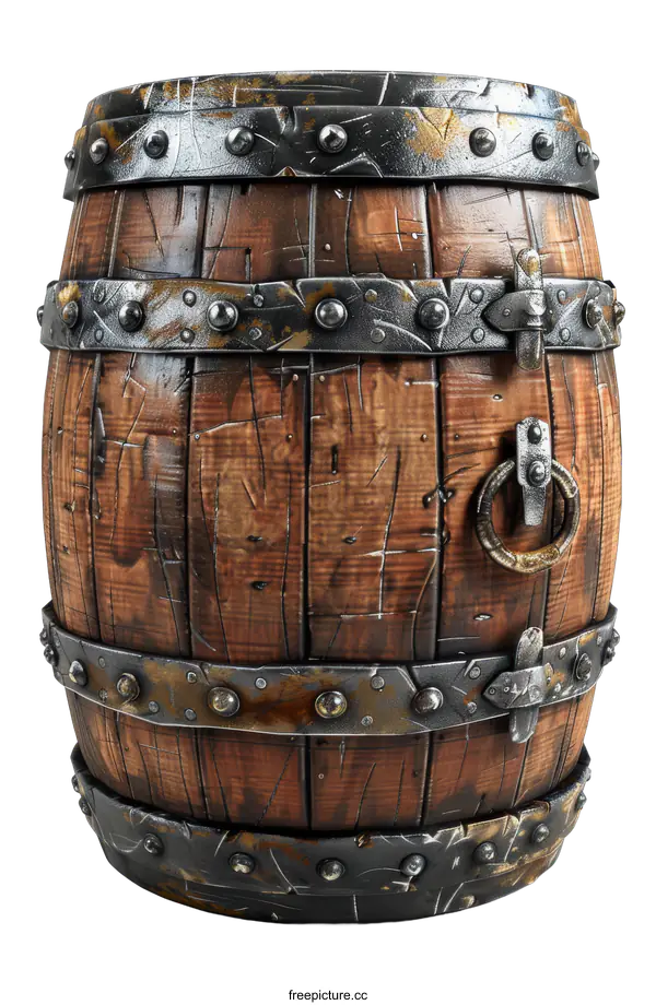 [Transparent Background PNG]Old wooden barrel with metal hoops