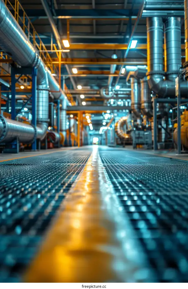 Industrial pipelines and valves at modern factory