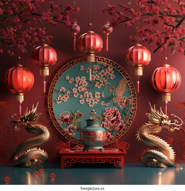 Chinese New Year Celebration with Dragon and Phoenix
