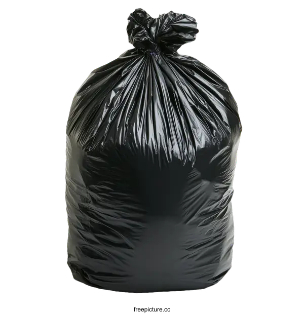 [Transparent Background PNG]Black Plastic Garbage Bag Isolated on White Background