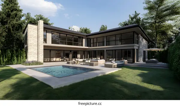 Modern House with Swimming Pool and Patio