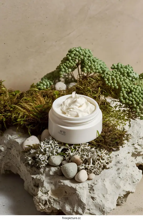 Natural Beauty Cream in a Jar on a Rock