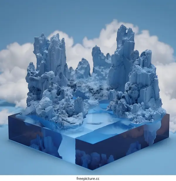 Abstract Blue Mountain Landscape on a Glass Base