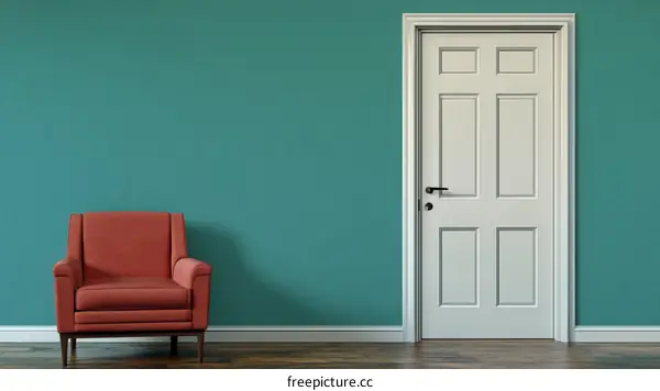 Empty Room with Teal Wall and White Door