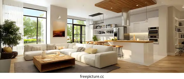 Modern Open Concept Living Room and Kitchen
