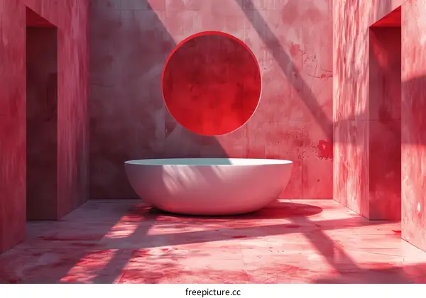 Red Concrete Interior Design with a White Bathtub