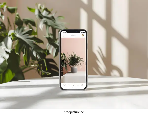 Smartphone Screen Showing Instagram Photo of Plant